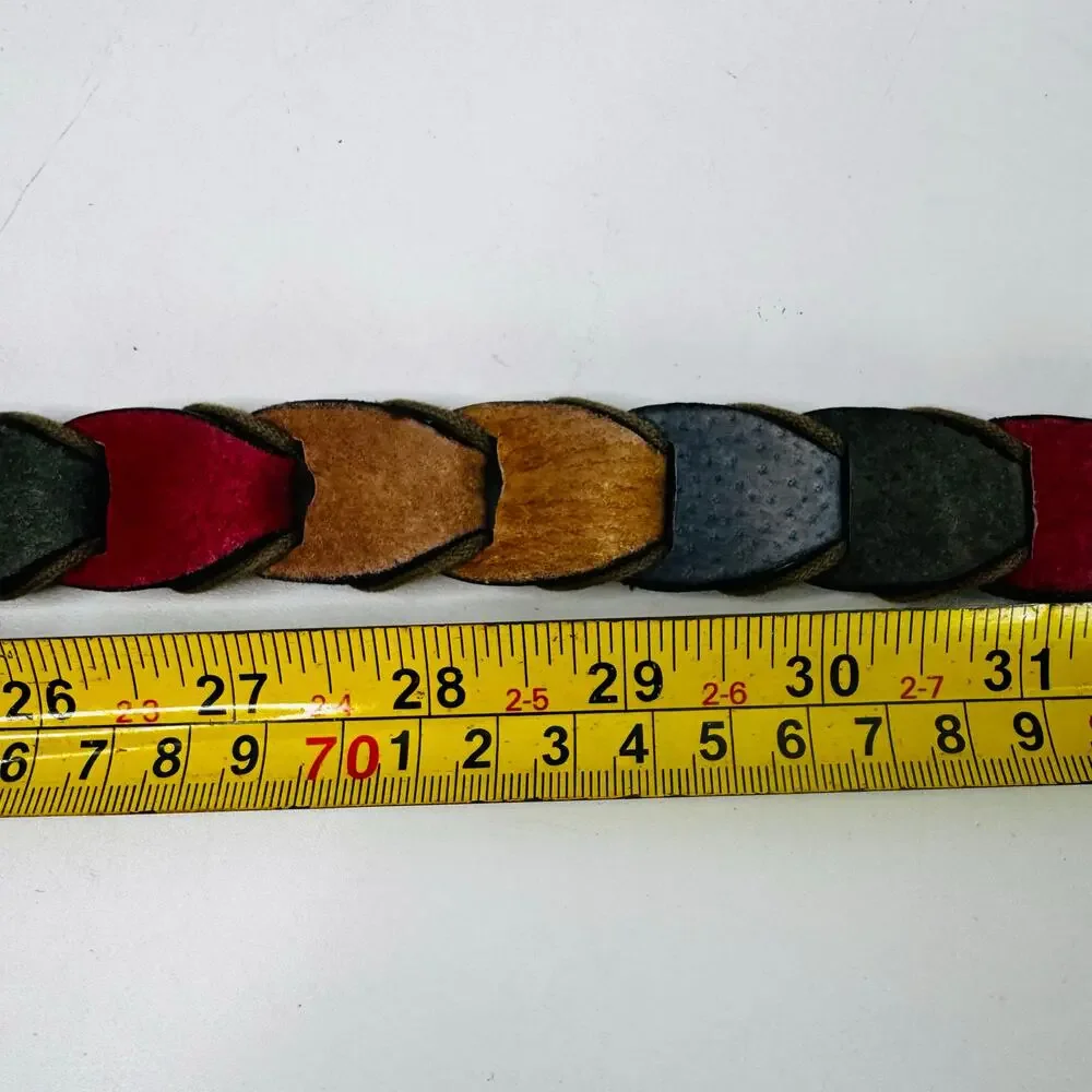 Vintage Pig split Leather Braided Multicolor Brass Buckle Womens Small